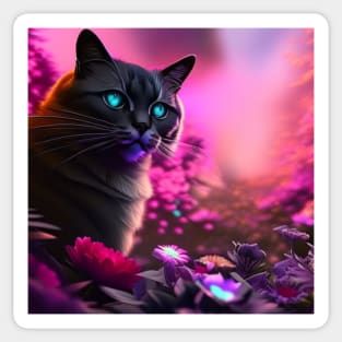 Black Cat With Blue Eyes | Grey and black cat with blue eyes | Digital art Sticker Sticker